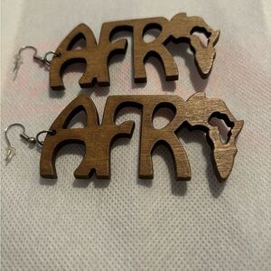 Brown Afro Large Wooden Earrings